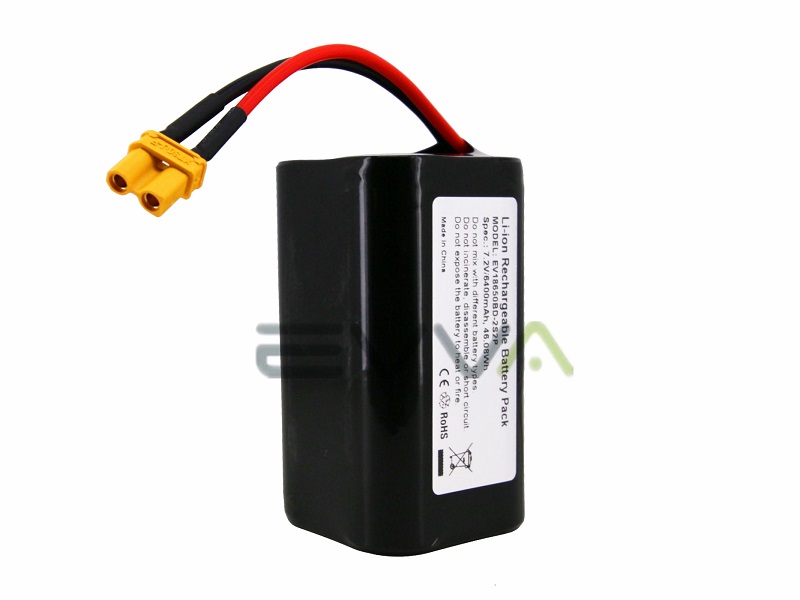 7.4V 6400mAh 18650 2S2P 4-cell Li-ion Battery Pack with XT30 connector